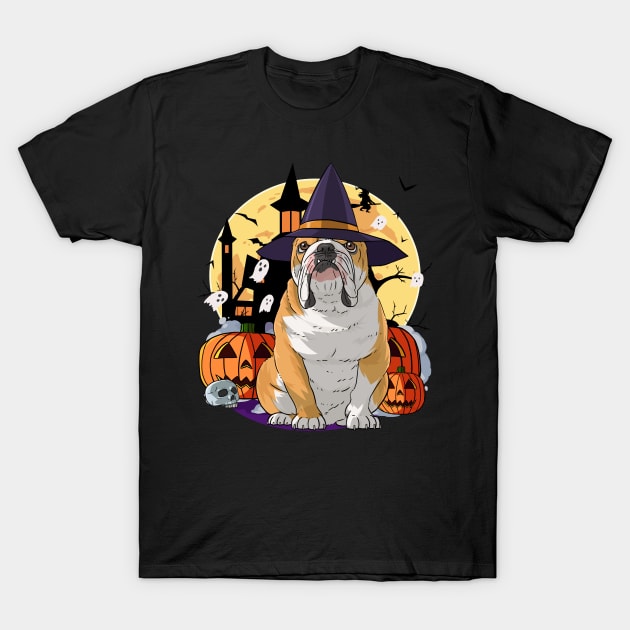 English Bulldog Witch Happy Halloween T-Shirt by Noseking